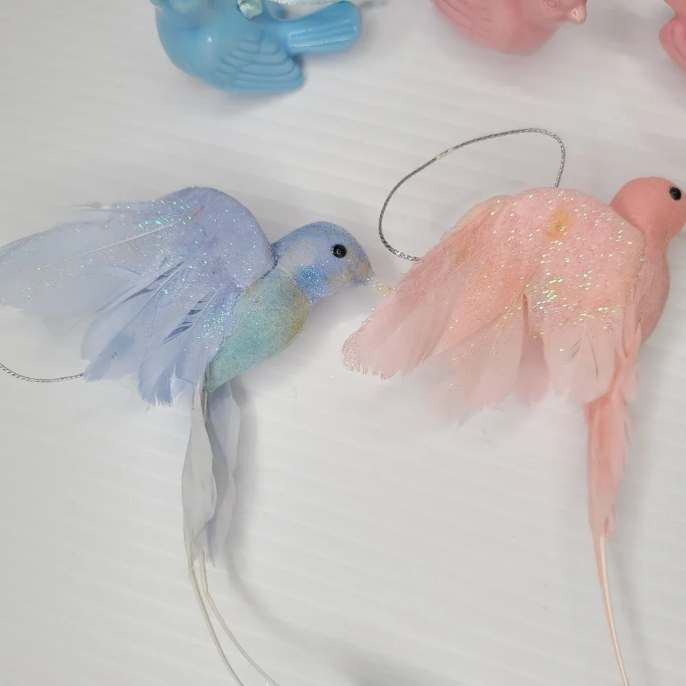 Set of 7 Pier 1 Spring‎ Time Ornaments - Ceramic Birds & Birds w/ Feathers